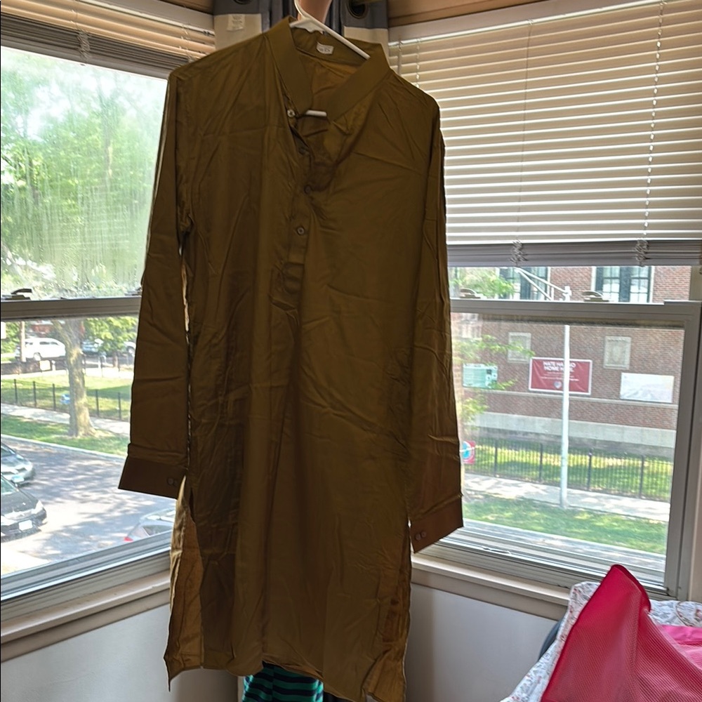 Olive Green Long Sleeve Shirt Dress